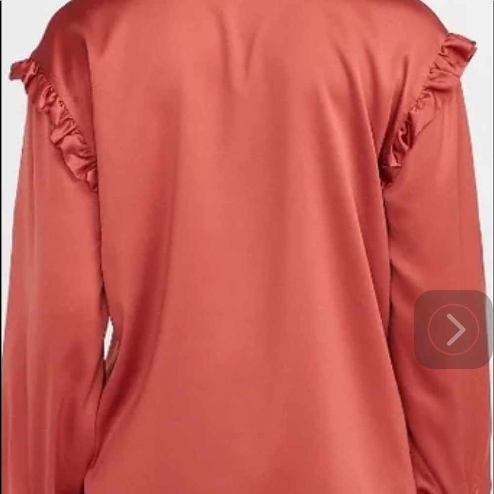 EXPRESS SATIN RUFFLE TIE NECK TOP - Picture 2 of 6